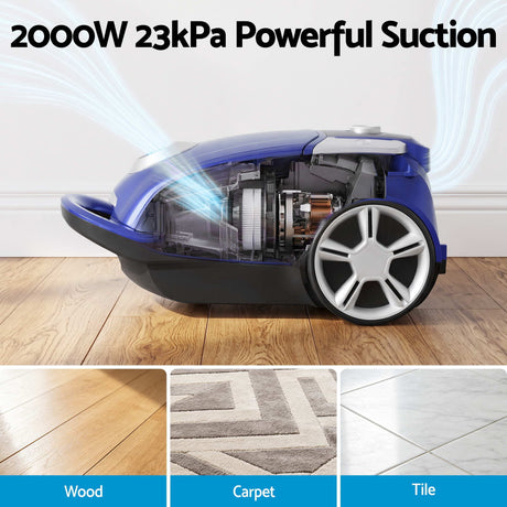 DEVANTI Bagged Vacuum Cleaner Powerful Suction for Carpet Wood Tile Floor