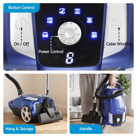DEVANTI Bagged Vacuum Cleaner Powerful Suction for Carpet Wood Tile Floor