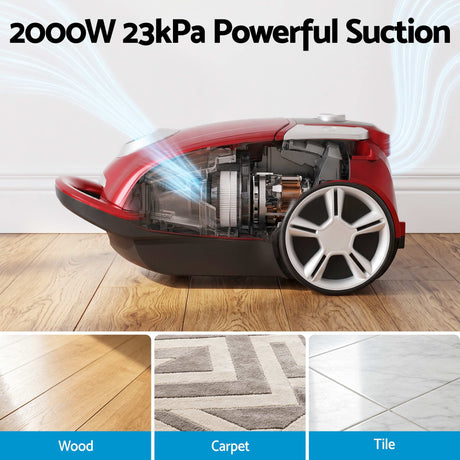 DEVANTI Bagged Vacuum Cleaner Powerful Suction for Carpet Wood Tile Floor