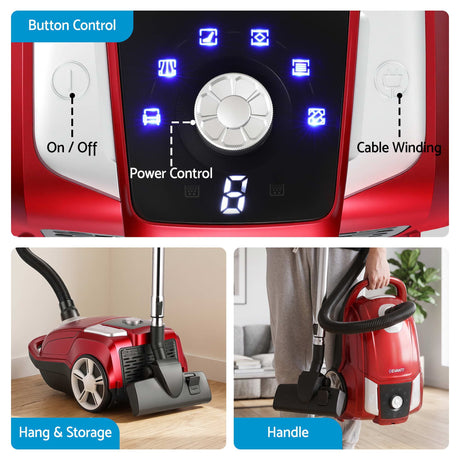 DEVANTI Bagged Vacuum Cleaner Powerful Suction for Carpet Wood Tile Floor