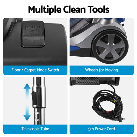 Devanti Vacuum Cleaner Bagless Canister 2000W 25kPa Powerful Suction 4L