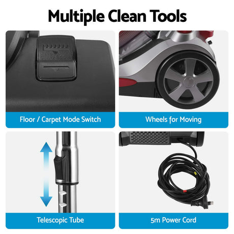 Devanti Vacuum Cleaner Bagless Canister 2000W 25kPa Powerful Suction 4L