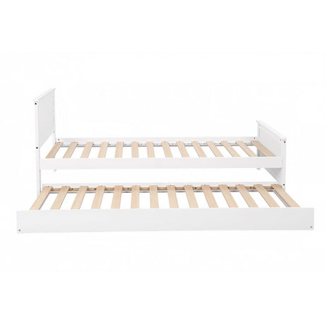 Artiss Single Bed Frame with Trundle Solid Wood Toddler Bunk Bed with Headboard White