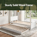 Artiss Single Bed Frame with Trundle Solid Wood Toddler Bunk Bed with Headboard White