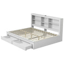 Artiss Noise-Free White Farmhouse Solid Wood Double Platform Bed Frame with Storage Headboard, Charging Station and Drawers for Bedroom and Apartment