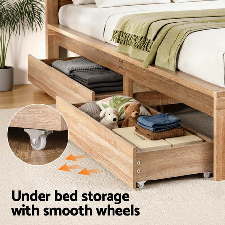 Artiss 2pcs Under Bed Storage with Wheels Rolling Wooden Drawers King Single & Queen