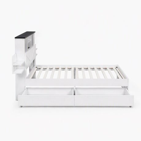 Artiss Single Bed Frame with Storage Drawers White Platform Bedframe with Bookcase Headboard Charging Station Led Light