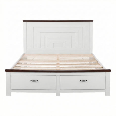 Artiss Queen Wooden Bed Frame with 2 Drawer Platform Bed with 108cm Solid High Headboard White Bed Base for Bedroom Easy Assembly