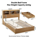 Artiss Double Bed Frame with Storage, 4 Drawers, USB and Night Light Natural