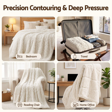 Giselle Faux Fur Weighted Blanket 2 Sided Long Pile Sherpa Reverse Cream 5.5KG 120 x 180cm