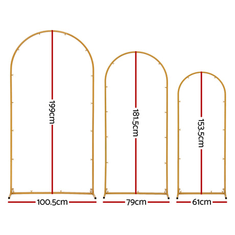 Wedding Arch Backdrop Stand Set of 3 Gold Metal Wedding Arched Frame, Easy to Assemble, Stable Balloon Arch Standfor Wedding, Baby Shower, Party Decoration