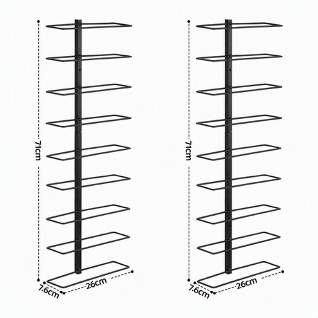 Artiss Wall Mounted Wine Rack Holder Black Metal - Set of 2 (18-Bottle Capacity)
