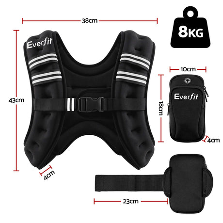 Everfit 8kg Weighted Vest Men Women, Reflective Running Vest with Armband Pouch
