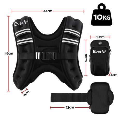 Everfit 10kg Weighted Vest Men Women, Reflective Running Vest with Armband Pouch