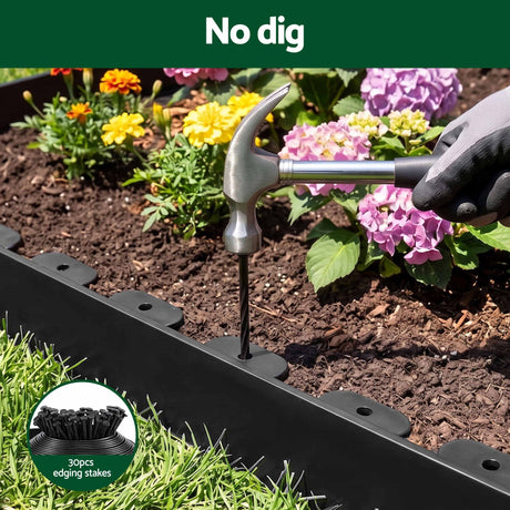 Green Fingers Garden Edging 33ft 30pcs Flexible Garden Border Plastic Lawn Edging Black