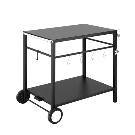 Weisshorn BBQ Camp Party Table, Garden Backyard Outdoor Cart Stainless Steel Prep Table Mobile Kitchen Trolley Heavy Duty with Wheels Tank Holder Hooks, Black