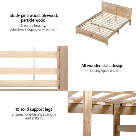 RoomSense Double 26cm Firm Mattress Bundle with Oatmeal Wooden Bed Frame