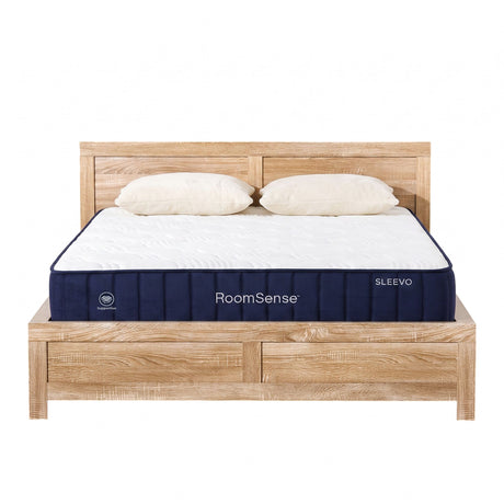 RoomSense Queen 26cm Firm Mattress Bundle with Oatmeal Wooden Bed Frame