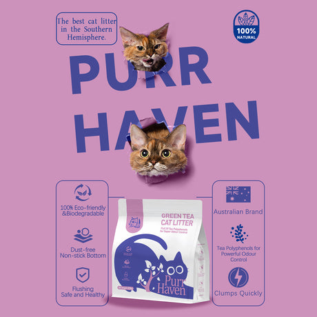 PurrHaven Green Tea Clumping Cat & Kitty Litter, 15kg (6 Pack),Dust Free,Natural Flusable,Easy to Clean,Odour Neutraliser,Rapid Liquid Absorption,Non-Toxic Formula