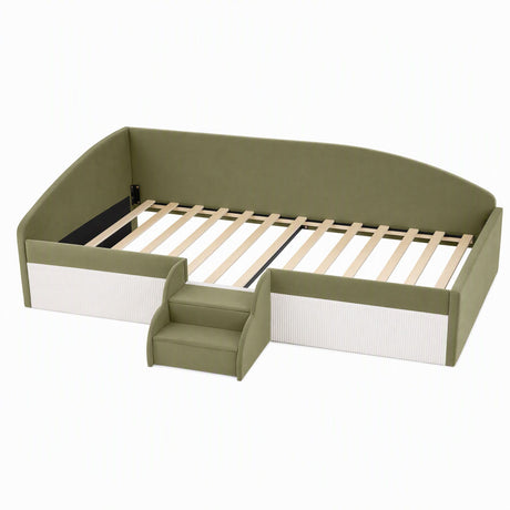 Artiss Single Upholstered Daybed, Centre Stair, Olive Green