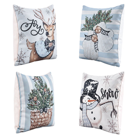 Jingle Jollys Christmas Cushion Covers Set of 4 Pillow Covers 45x45cm with 4 Cute Patterns Blue