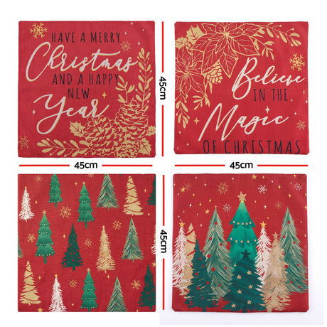 Jingle Jollys Christmas Cushion Covers Set of 4 Pillow Covers 45x45cm with 4 Cute Patterns Red