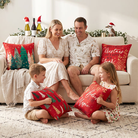 Jingle Jollys Christmas Cushion Covers Set of 4 Pillow Covers 45x45cm with 4 Cute Patterns Red