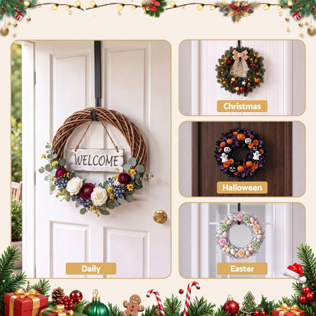 Jingle Jollys Christmas Wreath Hanger Metal Door Hook Height Adjustable