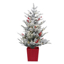 Jingle Jollys Christmas Tree 1M LED Potted Xmas Party Decor Red Barries Flocked