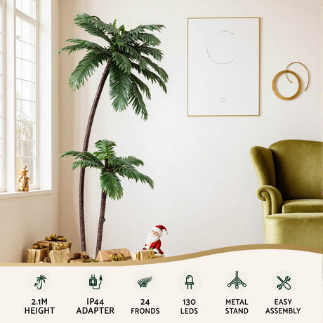 Jingle Jollys Christmas Tree 2.1m LED Lighted Xmas Palm Trees Party Decorations