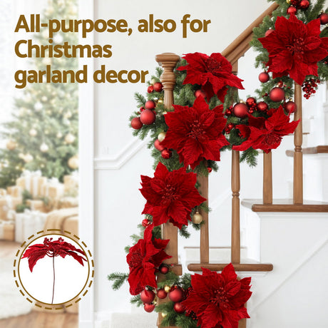 Jingle Jollys 14Pcs Christmas Tree Flowers Set Xmas Garland Wreath Ornaments Red