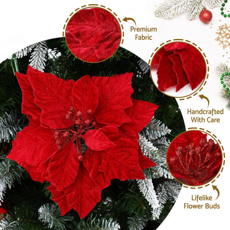 Jingle Jollys 14Pcs Christmas Tree Flowers Set Xmas Garland Wreath Ornaments Red