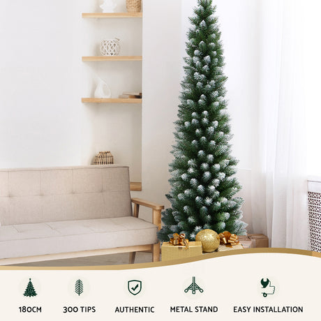 Jingle Jollys Christmas Tree 1.8m Xmas Tree Decorations Snowy 300 Tips