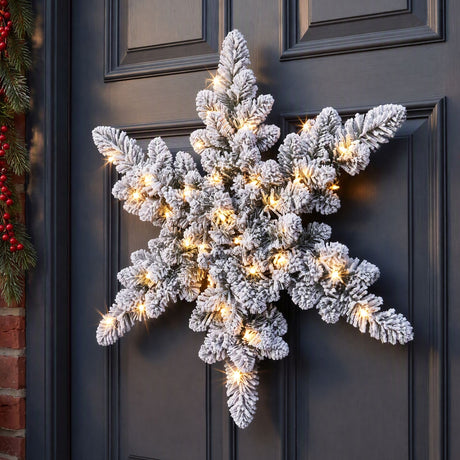 Jingle Jollys 60cm Flocked Snowflake Christmas Wreath Garland Pre-Lit 40 LED Light Decor