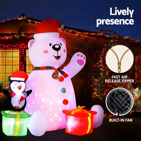 Jingle Jollys Christmas Inflatable Bear 1.8M Height LED Outdoor Decorations Illuminated