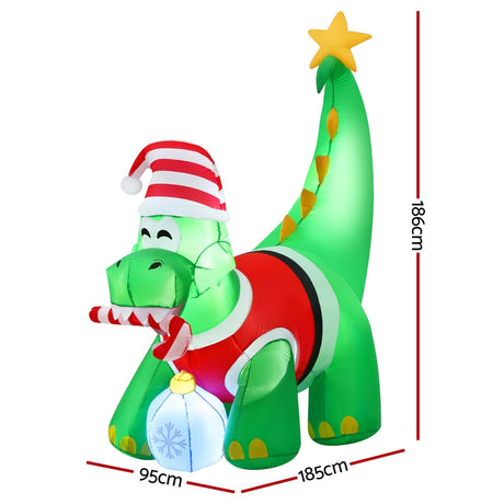 Jingle Jollys Christmas Inflatable Dinosaur 1.86M Height LED Decorations Illuminated