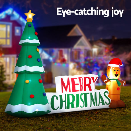 Jingle Jollys Christmas Inflatable Gingerbread Man Tree LED Illuminated Decorations