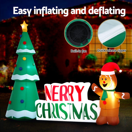 Jingle Jollys Christmas Inflatable Gingerbread Man Tree LED Illuminated Decorations