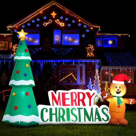 Jingle Jollys Christmas Inflatable Gingerbread Man Tree LED Illuminated Decorations