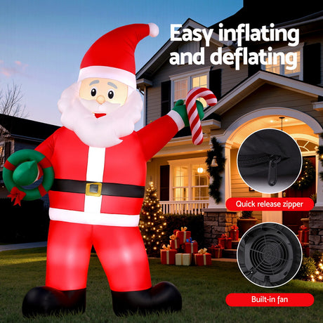 Jingle Jollys Christmas Inflatable Giant Santa 3.8M Height LED Illuminated Decorations