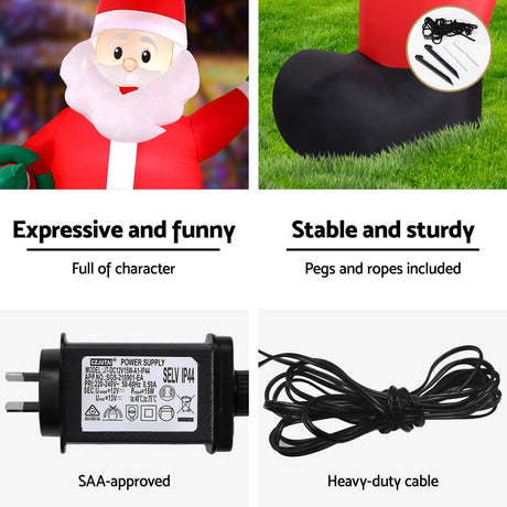 Jingle Jollys Christmas Inflatable Giant Santa 3.8M Height LED Illuminated Decorations