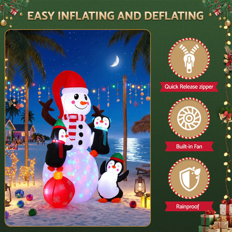 Jingle Jollys Christmas Inflatable Snowman 1.8M Height LED Outdoor Decorations Illuminated