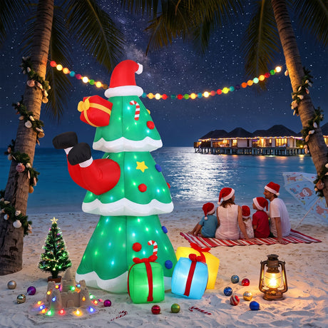 Jingle Jollys Christmas Inflatable Santa Tree 2.5M Height Flashing Light Decorations Illuminated