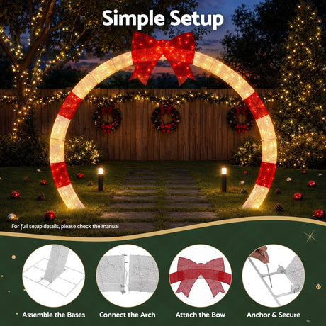Jingle Jollys 2.5m Christmas Archway Pre-Lit Christmas Arch Warm White LED Outdoor Garden Decoration