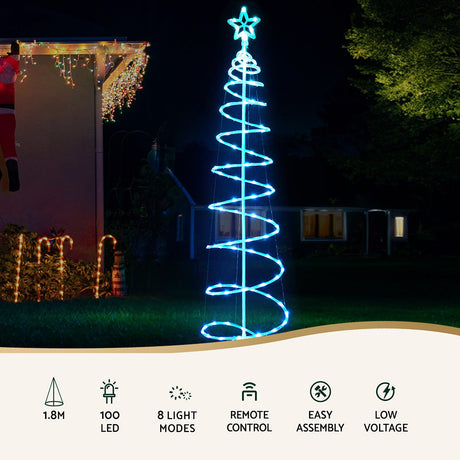 Jingle Jollys Christmas Tree 1.8m 100 RGB LED Rope Lights Xmas Trees Decoration