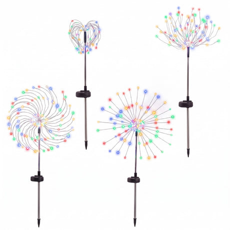 Jingle Jollys 4 Pack Christmas Path Lights Solar Firework Garden Decoration Multicolour
