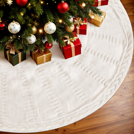 Jingle Jollys Christmas Tree Skirt 90cm Knitted Fabric Xmas Ornament Decor Beige