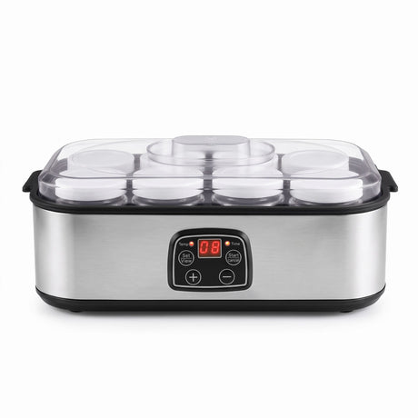 Devanti Yoghurt Maker Machine with 8x180ml Glass Cups Temp Control Black