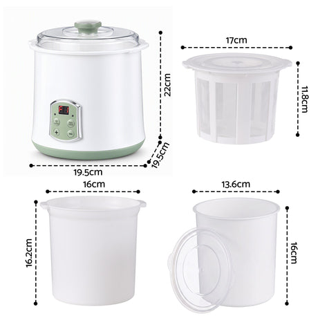 Devanti 2-in-1 Yoghurt Maker and Fermenter 2L with Greek Yoghurt Strainer Soft Cheese Machine