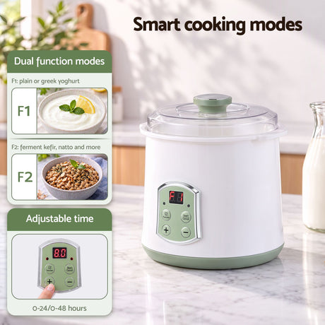 Devanti 2-in-1 Yoghurt Maker and Fermenter 2L with Greek Yoghurt Strainer Soft Cheese Machine